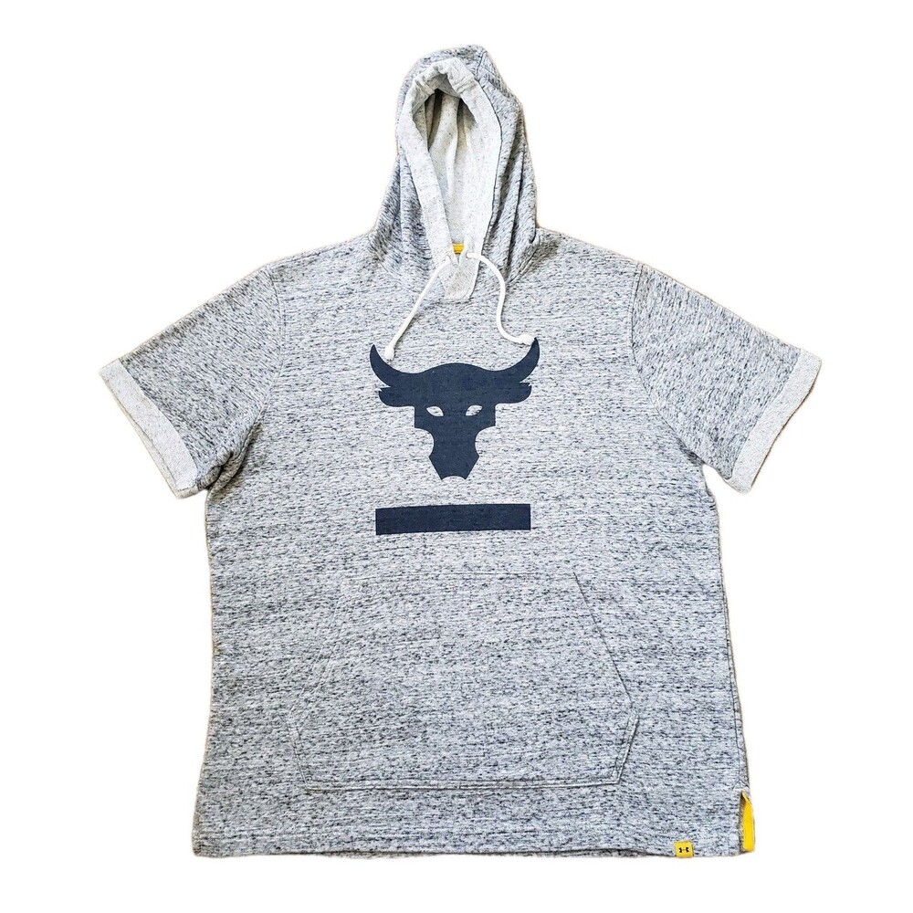 Under Armour Project Rock Brahma Bull Size Large Mens Gray Short Sleeve Hoodie